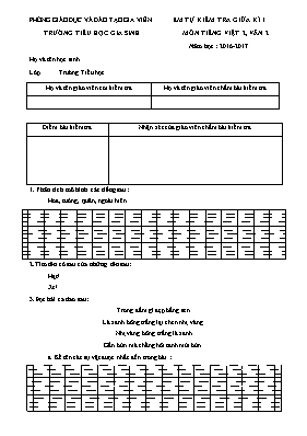 Đề kiểm tra giữa học kì I Tiếng việt lớp 2 - Năm học 2016-2017 - Trường Tiểu học Gia Sinh